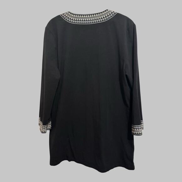 Coldwater Creek Womens Black Silver White Embroider Tunic Top Artsy Folk Size M - Picture 2 of 10